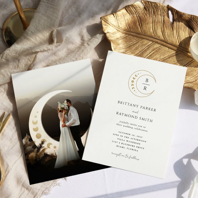 Minimalist Gold Moon Celestial Wedding Invitation (Creator Uploaded)