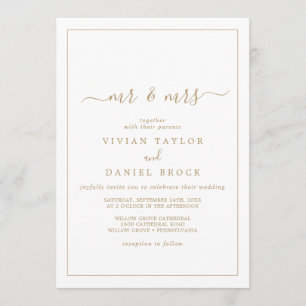 Minimalist Gold Mr and Mrs Wedding Invitation