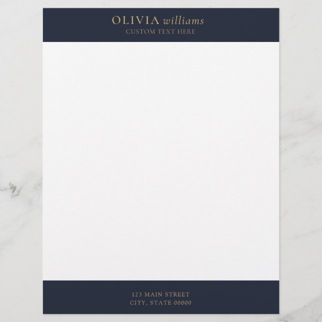 Minimalist Gold Navy Blue Simple Professional Custom Letterhead (Front)