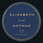 Minimalist Gold Navy Blue Wedding Envelope Seals<br><div class="desc">The Classic Minimalist Gold Navy Blue Wedding round sticker has a dark navy blue background that is adorned with an intricate gold floral greenery pattern and modern typography. The combination of the rich navy and the shimmering gold create an elegant and luxurious aesthetic.♥ View the collection on this page to...</div>