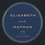 Minimalist Gold Navy Blue Wedding Envelope Seals<br><div class="desc">The Classic Minimalist Gold Navy Blue Wedding round sticker has a dark navy blue background that is adorned with an intricate gold floral greenery pattern and modern typography. The combination of the rich navy and the shimmering gold create an elegant and luxurious aesthetic.♥ View the collection on this page to...</div>