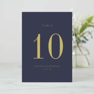 Minimalist Gold Navy Wedding Table Number Card