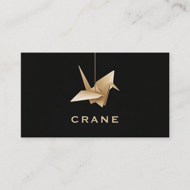Minimalist Gold Origami Crane Black Business Card (Front)