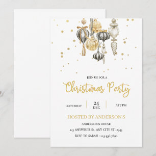  Minimalist Gold Ornaments Christmas Party  Invitation