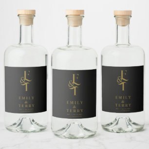 Minimalist Gold Personalised Chic Wedding Monogram Liquor Bottle Label
