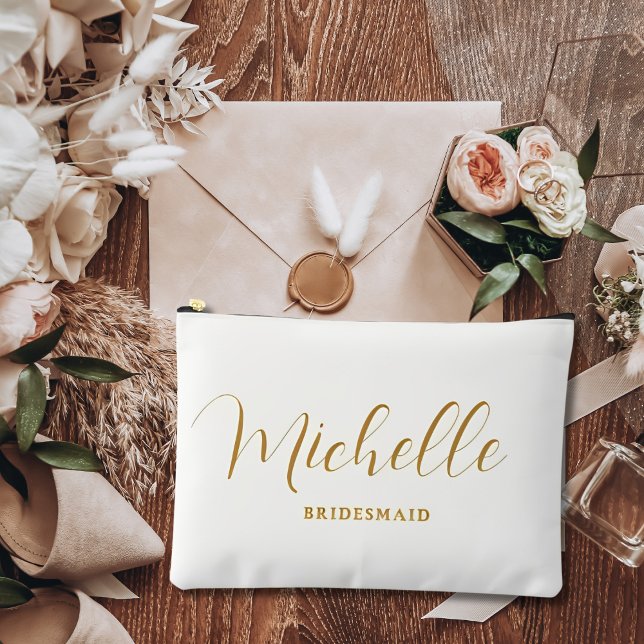 Minimalist Gold Personalised Ivory Bridesmaid Gift Accessory Pouch (Creator Uploaded)