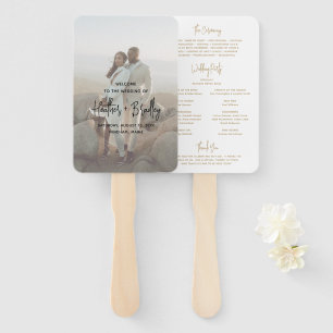 Minimalist Gold Photo Modern Wedding Program Hand Fan
