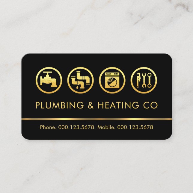 Minimalist Gold Plumbing Tools Line Business Card (Front)