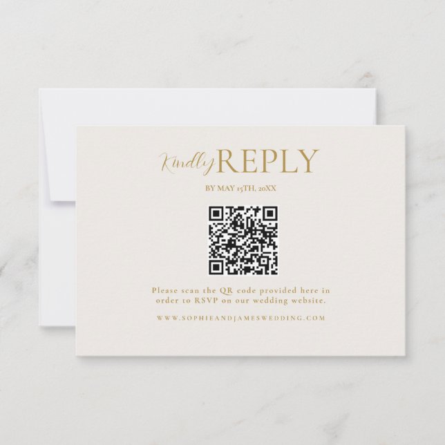 Minimalist Gold QR Code Calligraphy RSVP Card (Front)