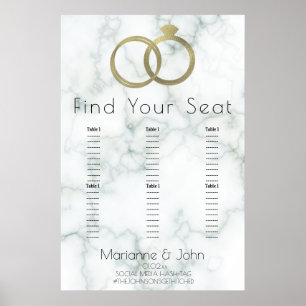 Minimalist Gold Ring Marble Wedding Seating Chart