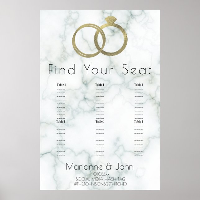 Minimalist Gold Ring Marble Wedding Seating Chart (Front)