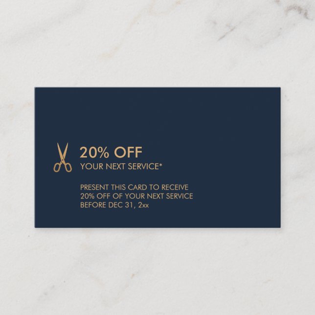 Minimalist Gold Scissors Hair Stylist Discount Business Card (Front)