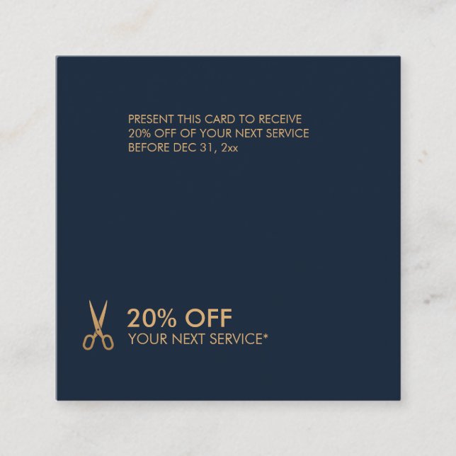 Minimalist Gold Scissors Hair Stylist Discount Square Business Card (Front)