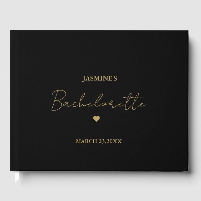 Minimalist Gold Script Bachelorette Party Guest Book (Front)