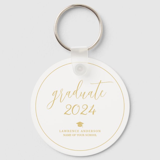 Minimalist Gold Script Graduate 2024 Graduation Key Ring (Front)