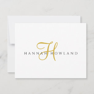 Minimalist Gold Script Monogram Name Card