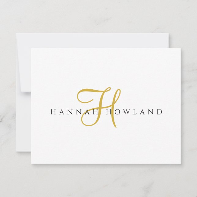 Minimalist Gold Script Monogram Name  Card (Front)