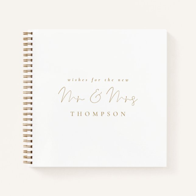 Minimalist Gold Script Mr Mrs Wedding Guest Book (Front)