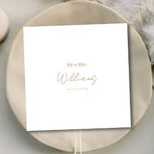 Minimalist Gold Script Mr. & Mrs. Wedding Napkins