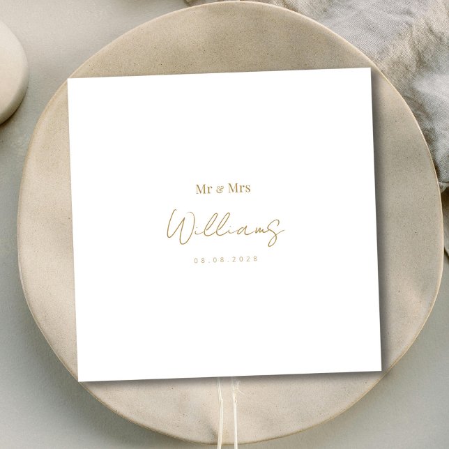 Minimalist Gold Script Mr. & Mrs. Wedding Napkins (Minimalist Gold Script Mr. & Mrs. Wedding Napkins)