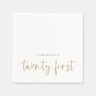 Minimalist Gold Script Name Twenty First Napkin