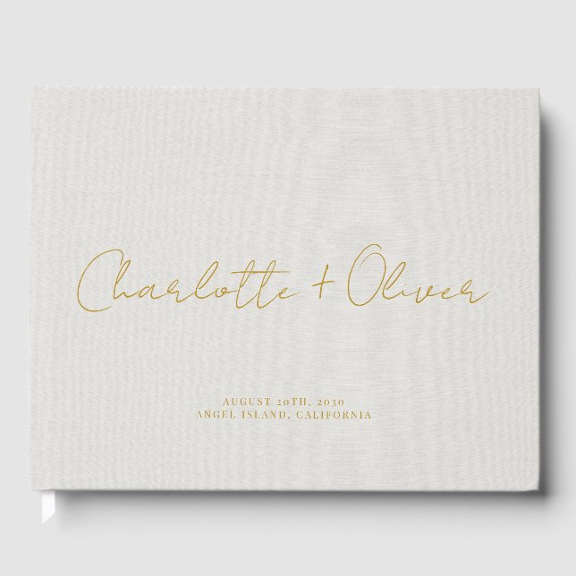 Minimalist Gold Script Personalised Wedding Guest Book (Front)