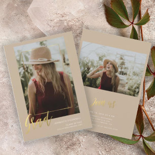 Minimalist Gold Script Photo Graduation  Invitation
