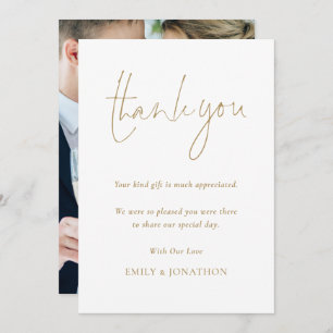 Minimalist Gold Script Photo Wedding Thank You Card