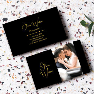 Minimalist Gold Script Professional Photographer Business Card