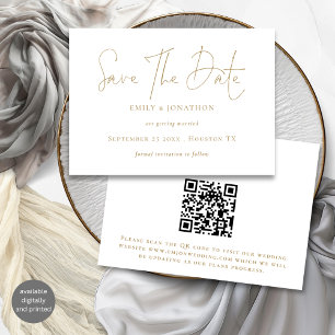 Minimalist Gold Script QR Code Save The Date