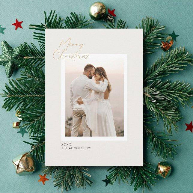 Minimalist Gold Script Single Photo Christmas Card (Creator Uploaded)