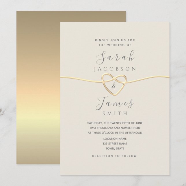 Minimalist Gold Script Wedding Invitation (Front/Back)