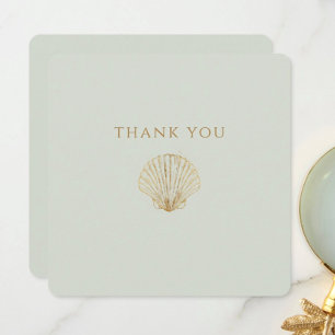 Minimalist Gold Seashell Mute Sage Wedding Thank You Card