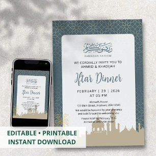 Minimalist Gold Skyline Ramadan Iftar Invitation