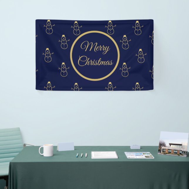 Minimalist Gold Snowman Holiday Christmas Festive Banner (Tradeshow)