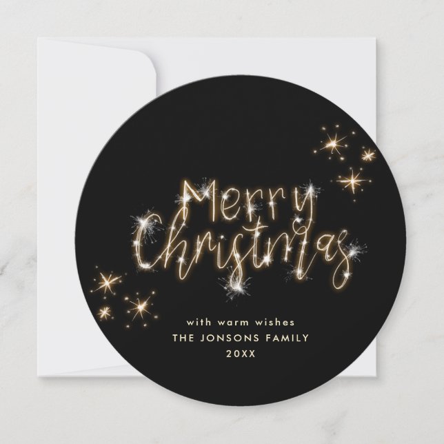 Minimalist Gold Sparkle Lights Black Christmas Holiday Card (Front)
