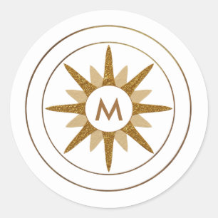 Minimalist Gold Starburst Monogram Simple Letter Classic Round Sticker
