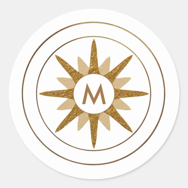 Minimalist Gold Starburst Monogram Simple Letter Classic Round Sticker (Front)
