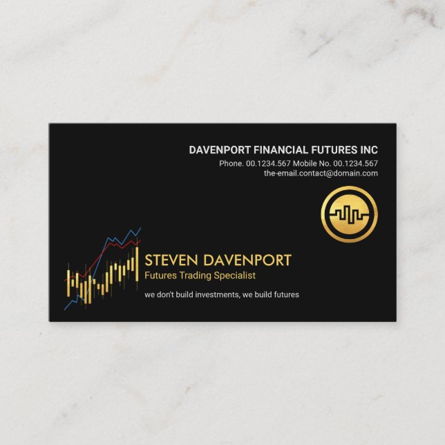 Minimalist Gold Stock Graph Financial Advisor Business Card (Front)
