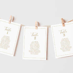 Minimalist Gold Table Number Seating Chart Cards