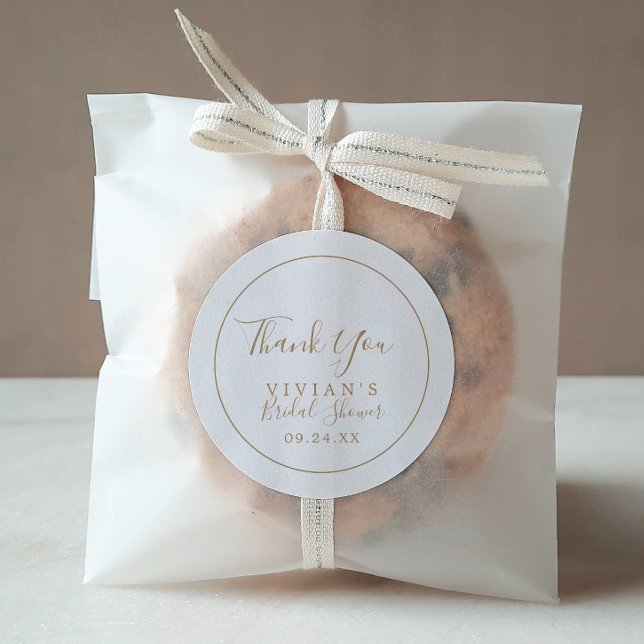 Minimalist Gold Thank You Bridal Shower Favour Classic Round Sticker (Creator Uploaded)