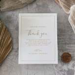 Minimalist Gold Thank You Reception Card<br><div class="desc">This minimalist gold thank you reception card is perfect for a simple wedding. The modern romantic design features classic gold and white typography paired with a rustic yet elegant calligraphy with vintage hand lettered style. Customisable in any colour. Keep the design simple and elegant, as is, or personalise it by...</div>