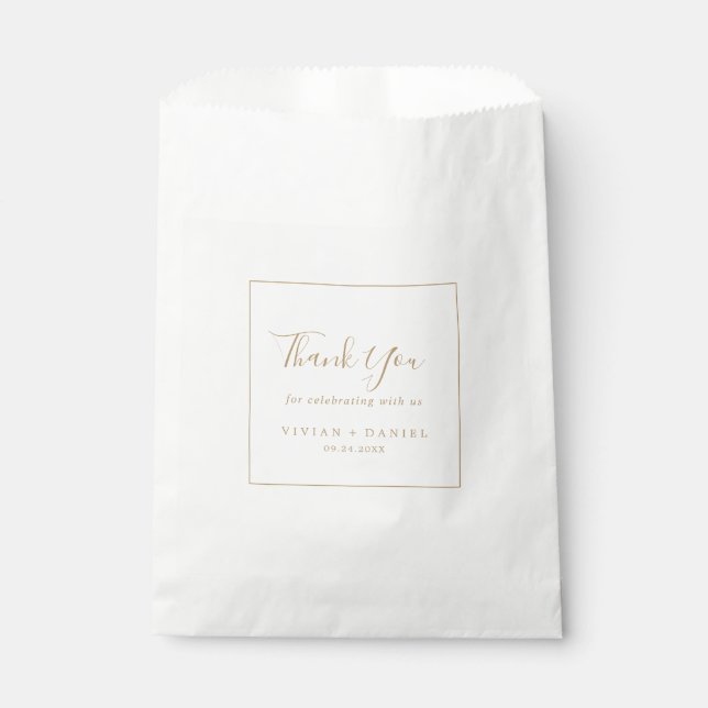 Minimalist Gold Thank You Wedding Favour Bags (Front)