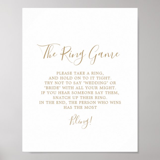 Minimalist Gold The Ring Game Sign (Front)