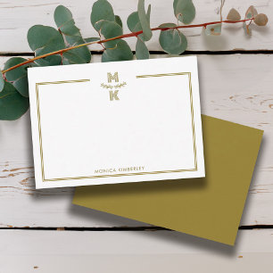 Minimalist Gold Two Border Monogram Note Card