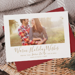 Minimalist Gold Warm Holiday Wishes Engaged Photo Card