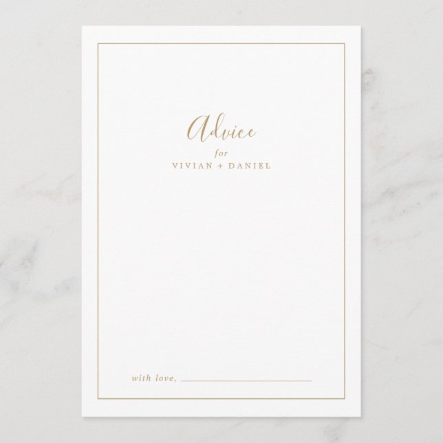 Minimalist Gold Wedding Advice Card (Front)