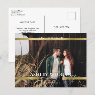 Minimalist Gold Wedding Save the Date Photo Announcement Postcard