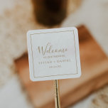 Minimalist Gold Wedding Welcome Square Sticker<br><div class="desc">These minimalist gold wedding welcome stickers are perfect for a simple wedding. The modern romantic design features classic gold and white typography paired with a rustic yet elegant calligraphy with vintage hand lettered style. Customisable in any colour. Keep the design simple and elegant, as is, or personalise it by adding...</div>