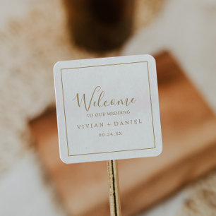 Minimalist Gold Wedding Welcome Square Sticker
